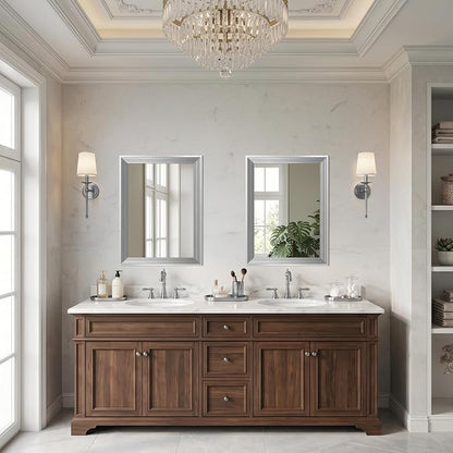 DESBING 18"x24" Silver Bathroom Mirrors for Over Sink | Tempered Glass, Metal Frame, Rectangle Vanity Wall Mirror for Bathroom, Living Room, Bedroom, Horizontally or Vertically