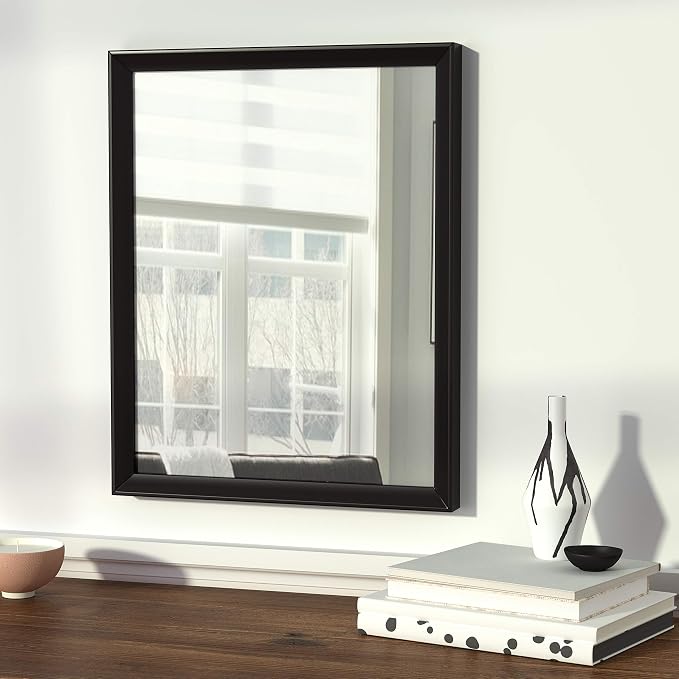 Amazon Basics Rectangular Wall Mount Mirror With Peaked Trim for Bedroom, Living Room, Entryway, Hangs Horizontally or Vertically, 16 x 20 inch, Black