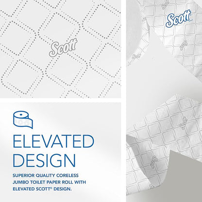 Scott Professional Coreless High-Capacity Jumbo Roll Toilet Paper, Bulk (07006), 2-Ply, Elevated Design, Septic Safe, White (12 Rolls at 1,150' Each, 13,800'/Case)