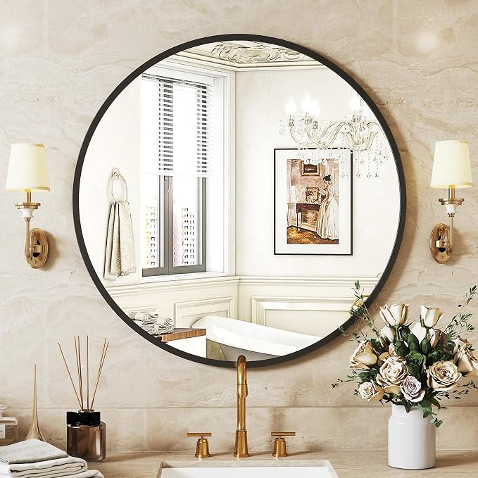 NEWBULIG 20 Inch Round Bathroom Mirror, Wall Mount Vanity Mirror | Circle Mirror for Over Sink, Matte Metal Frame, Entryway Decor, Bedroom Decor, Gold