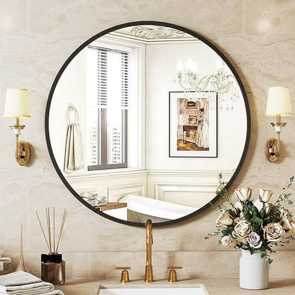 NEWBULIG 20 Inch Round Bathroom Mirror, Wall Mount Vanity Mirror | Circle Mirror for Over Sink, Matte Metal Frame, Entryway Decor, Bedroom Decor, Gold