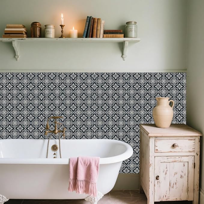 36 Pcs Beige Pattern Peel and Stick Wall Tile Stickers, 4x4inch | Vintage Gray Patterns Wall Tile Stickers Waterproof Self Adhesive Stick on Tiles Decals for Kitchen Bathroom Wall Art Decor