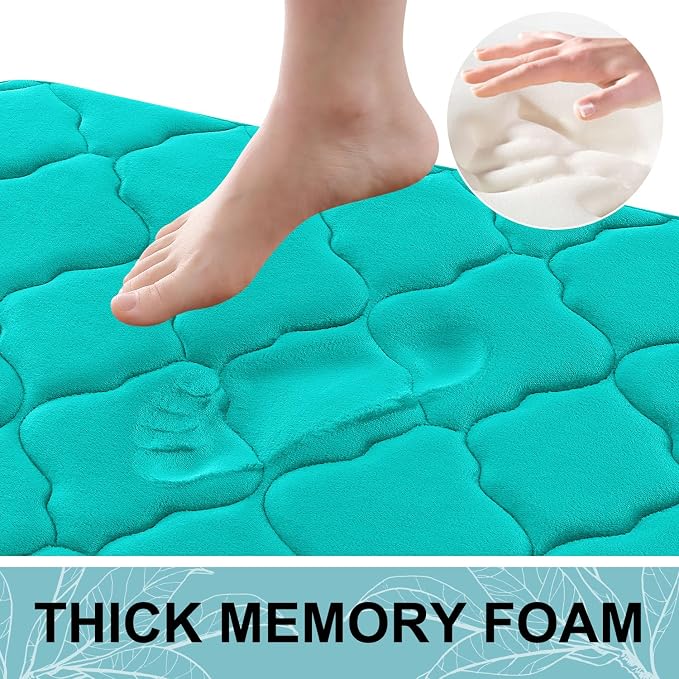 OLANLY Memory Foam Bath Mat Rug 47x32, Ultra Soft and Absorbent Bathroom Rugs, Non-Slip, Comfortable, Machine Washable Bath Carpet for Bathroom Floor, Tub, Shower and Home Decor Accessories, Teal