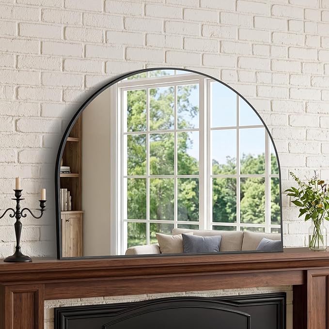 Arched Bathroom Mirror 30" W x 25" H, Bathroom Mirror for Over Sink, Wide Wall Vanity Mirror with Aluminum Frame & Tempered Glass, Ideal for Mantel, Entryway, Bedroom, Living Room, Black
