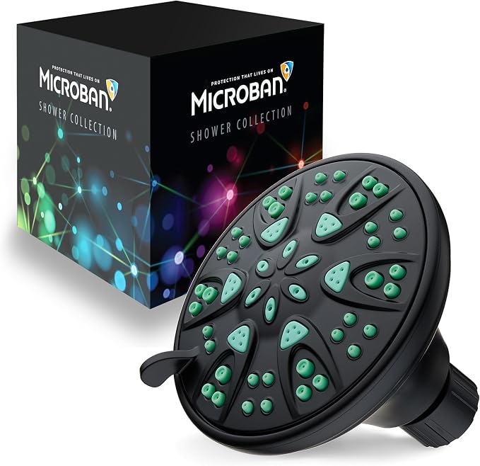 AquaDance Antimicrobial – Anti-Clog High-Pressure 6-Setting Shower Head with Microban Nozzle Protection from Growth of Mold, Mildew & Bacteria for Stronger Shower! 4" Coral Green