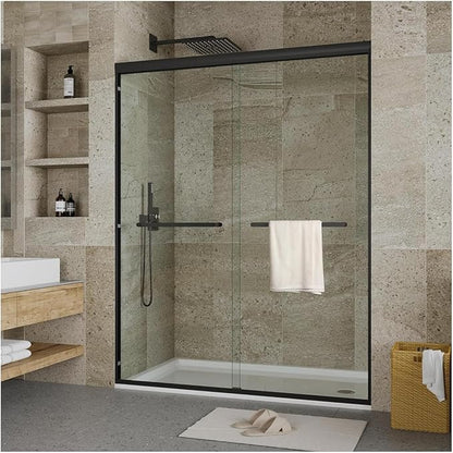 Double Sliding Shower Door 44-48 Inch W×72 Inch H Framed – Matte Black Aluminum Frame Bypass Shower Door with 8mm Tempered Glass, Easy Clean Coating for Bathroom