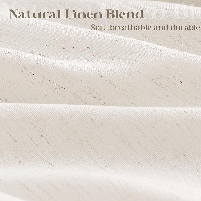 Cream Linen Shower Curtain for Bathroom Water Repellent 72x92 Inch | Ivory Earth Tone, Extra Long 92 Inches, Bath Decor Shower Curtain, Boho Shabby Chic Country Rustic, Cloth Drapes