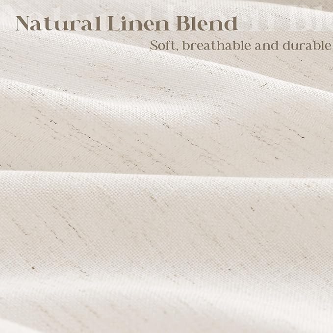 Cream Linen Shower Curtain for Bathroom Water Repellent 72x75 Inch | Extra Long Shower Curtains, Modern Boho Luxury Cute Neutral, Cloth Fabric, 75 Inches Long, for Hotel Bathtub, with Hooks