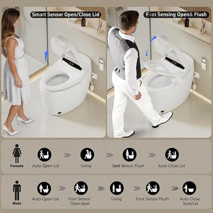 Smart Toilet with Bidet Built In with Warm Water Sprayer and Dryer | Foot Sensor Operation,Heated Seat toilet with LED Display for Bathroom,Auto Dual Flush