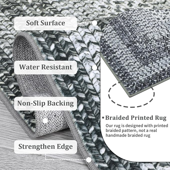Printed Washable Rugs 3x5 Rug for Living Room Modern Rug Non Slip Entryway Rug Braided Pattern Soft Low Pile Non Shedding Stain Resistant Carpet for Bedroom Office Nursery 3'x5' Grey