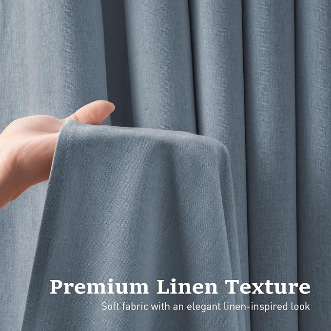 72x81 Ringless Linen Textured Shower Curtain with Snap in Liner, Blue | Tall Size, 3 in 1 Shower Curtain Set, Removable Liner, Waterproof & Washable, Mesh Top Window, Durable Fabric, Easy Setup