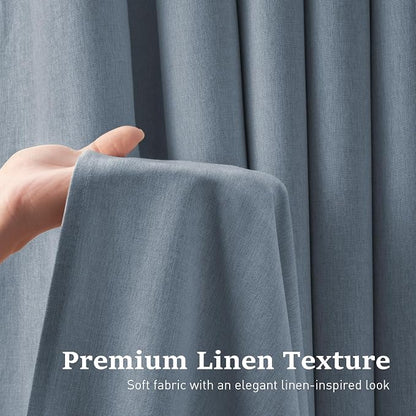 72x81 Ringless Linen Textured Shower Curtain with Snap in Liner, Blue | Tall Size, 3 in 1 Shower Curtain Set, Removable Liner, Waterproof & Washable, Mesh Top Window, Durable Fabric, Easy Setup