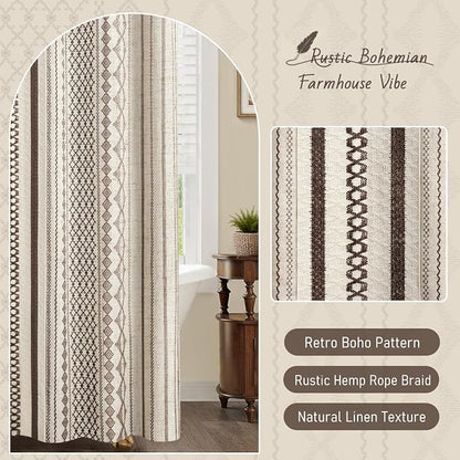 Dark Brown Shower Curtain,Boho Linen Shower Curtain for Bathroom with Striped Print,72" W x 72" L
