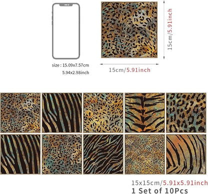 Alwayspon Vinyl Sticker Peel and Stick, Self-Adhesive Wall Tile Transfers Backsplash Sticker Decal for Kitchen Bathroom, 6x6inch/15x15cm 30Pcs, Animal Stripes T046