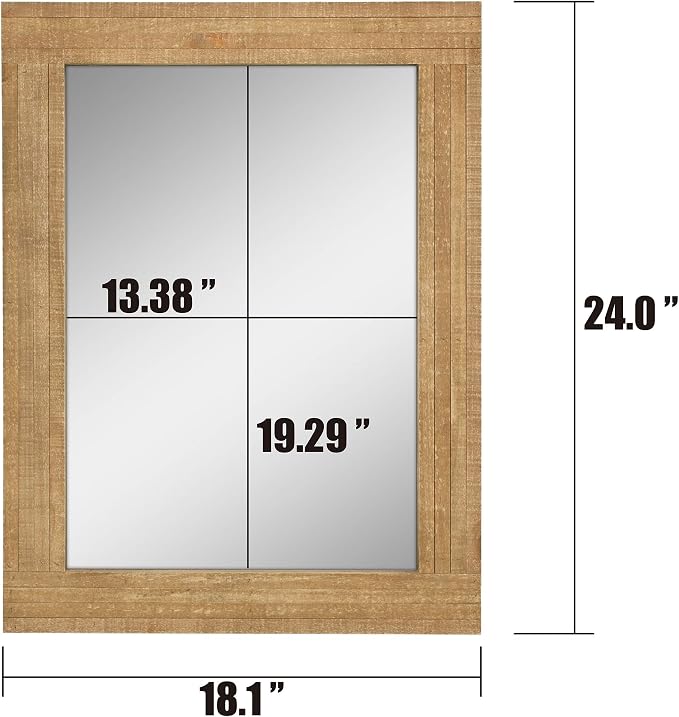 Stonebriar 24" x 18" Rectangle Natural Wood Frame Wall Mirror with Attached Hanging Brackets, Decorative Country Rustic Decor for the Living Room, Bedroom, Bathroom, Hallway, and Entryway