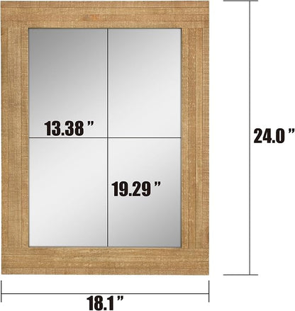 Stonebriar 24" x 18" Rectangle Natural Wood Frame Wall Mirror with Attached Hanging Brackets, Decorative Country Rustic Decor for the Living Room, Bedroom, Bathroom, Hallway, and Entryway