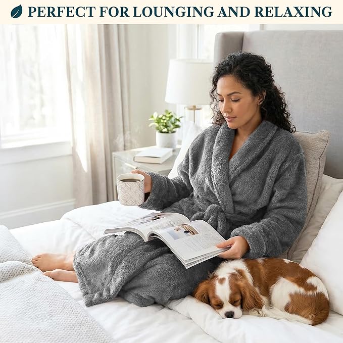 PAVILIA Premium Womens Plush Soft Robe Fluffy, Warm, Fleece Sherpa Shaggy Bathrobe