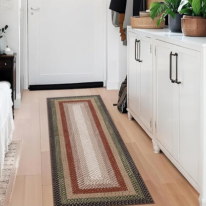 Imitation Braided Collection-Print Washable Runner Rug 2x6 Modern Non Slip Kitchen Runner Low Pile Entryway Rug Soft Bathroom Rugs Farmhouse Stain Resistant Carpet for Bedroom Hallway Laundry