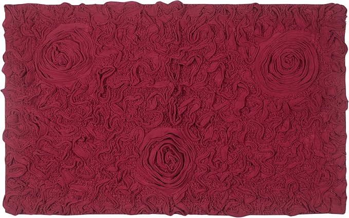 Home Weavers Bell Flower Collection 100% Cotton Tufted Bath Rugs, Extra Soft and Absorbent Bath Rugs, Non-Slip Bath Mats, Machine Washable, Bath Mats for Bathroom Floor and Tub, 24"x40" Rectangle, Red