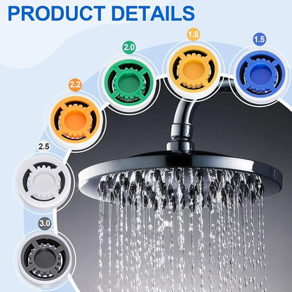 PAGOW 10 Shower Flow Reducer Limiter Set, gpm 1.5/1.8/2.0/2.2/2.5/3.0 | 6Pcs Shower Head Flow Restrictor, 2Pcs Washers, 2Pcs 1/2" Restrictor Valves, Water Flow Saver Adapter Set for Handheld Shower