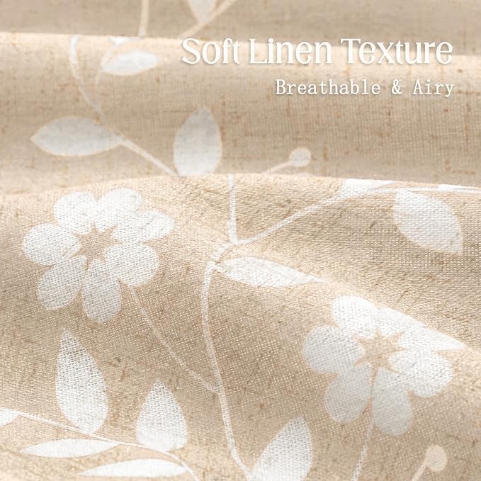 Vintage Boho Beige Shower Curtain, Floral Linen Patterned Shower Curtains for Bathroom with Tassels, 72 x 72