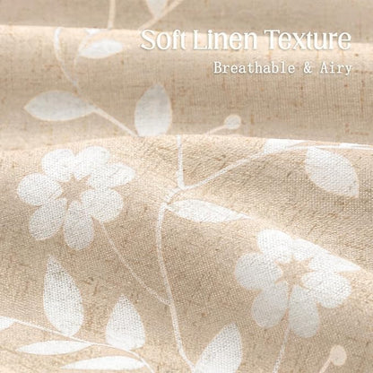 Vintage Boho Beige Shower Curtain, Floral Linen Patterned Shower Curtains for Bathroom with Tassels, 72 x 72