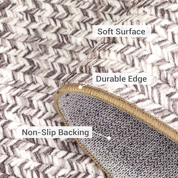 Printed Washable Area Rugs 10x13 Living Room Rug Modern Braided Print Bedroom Rug Farmhouse Soft Large Area Rug Non Slip Throw Rugs Stain Resistant Carpet for Nursery Dining Room 10'x13'
