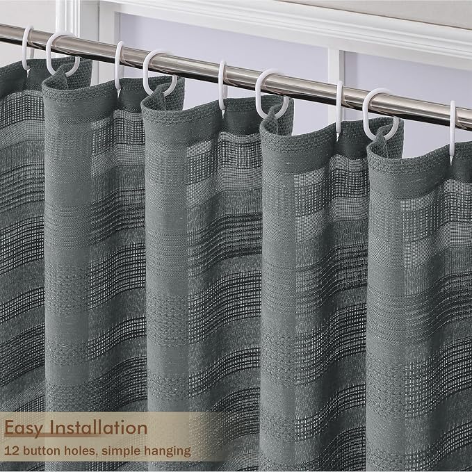Small Stall Shower Curtain - Linen Textured Bathroom Curtain with Boho Tassel, Heavy Duty Farmhouse Bath Decor for RV Camper, Machine Washable, 36Wx72L Inches, Light Grey