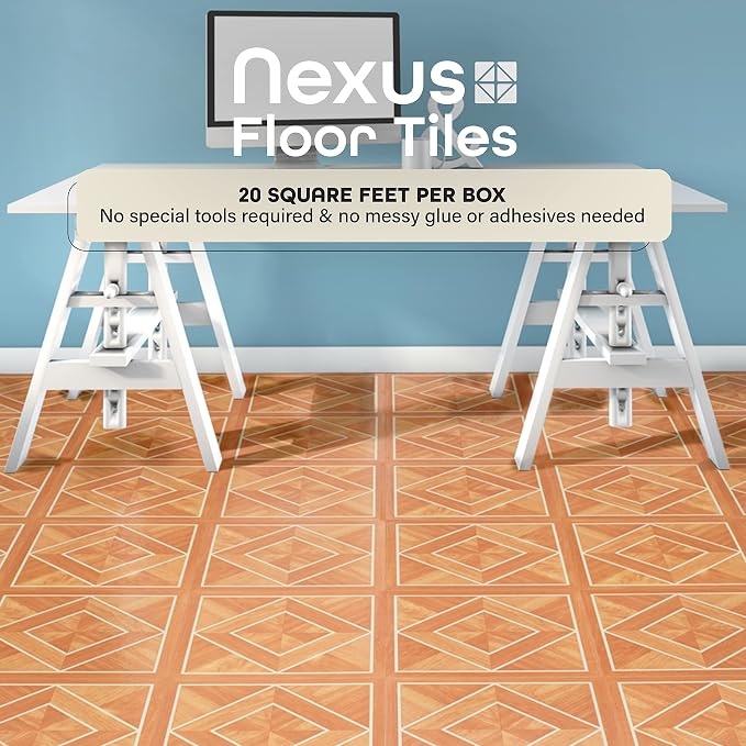 Nexus Peel & Stick Vinyl Floor Tiles, 20-Pack, 12 x 12 in, White | Decorative Tile Format: Dimensional Tile Texture Adds Coordinated Finish Detail.