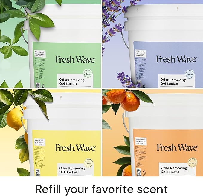 Fresh Wave Odor Eliminator Gel Bucket, 248 oz. Lavender Refill | EPA Safer Choice rated, No parabens or harsh chemicals, Refills up to 16 large gel jars, Pet-safe room deodorizer