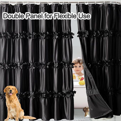 Homechoice Decor 2-Piece Black Satin Shower Curtain, 72x72 Inches (Pair) | Double Panels for Easy Access, Glossy Luxury Fabric, Modern Bathroom Décor, Machine Washable (LQ-44)