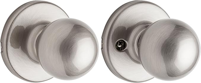 Kwikset Polo Interior Passage Door Knob, Handle for Closet and Hallway Doors, Non-Locking Doorknob in Satin Nickel, with Microban Protection (Pack of 2)