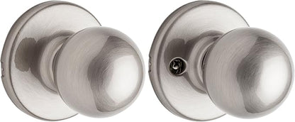 Kwikset Polo Interior Passage Door Knob, Handle for Closet and Hallway Doors, Non-Locking Doorknob in Satin Nickel, with Microban Protection (Pack of 2)