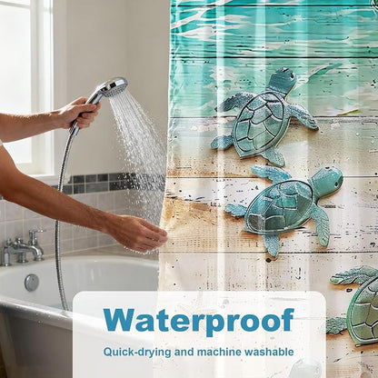 Green Beach Sea Turtle Shower Curtain Nautical Teal Theme Fabric Bathroom Blue Ocean Decor with Grommets and Hooks 72 x 84 Inch Blue