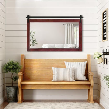 COGOOD Farmhouse Bathroom Mirrors for Over Sink - 30 x 49 Espresso | Rustic Barn Door Wood Framed Vanity Mirror for Entryway, Living Room, Bedroom, Dresser Wall Decor