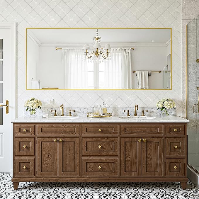FICTOR Bathroom Vanity Mirror for Over Sink, 30" x 60", Gold | Anti-Rust Frame, Shatterproof Tempered Glass, Vertical/Horizontal Wall Mounted Mirror for Bedroom, Entryway, Living Room