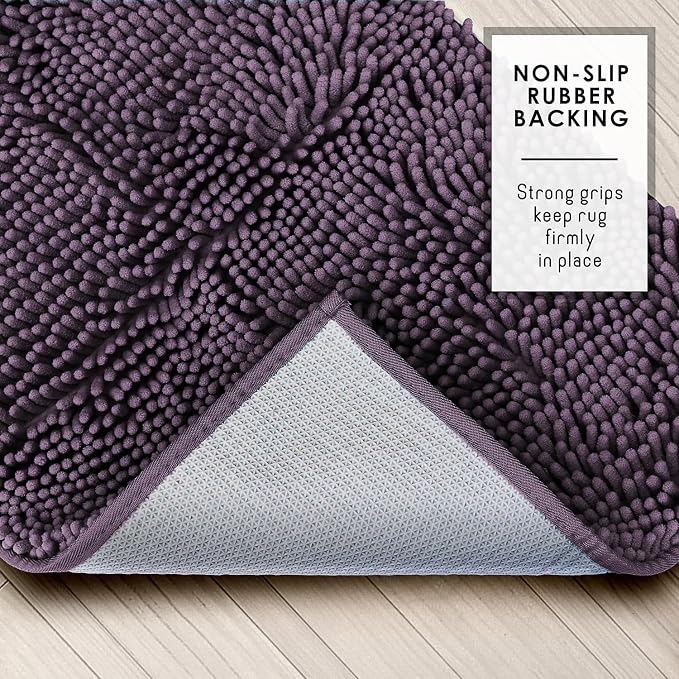 Hearth & Harbor Bathroom Rugs, Chenille Bath Mat - Machine Washable Bath Mats for Bathroom Non-Slip Backing Rubber, Quick Dry Bathroom Mat - Purple 17x24-20x24