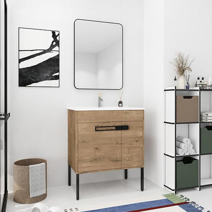 30'' Freestanding Bathroom Vanity, 30 Inch Floor Stand Bathroom Vanity with Sink, Single Ceramic Sink Cabinet Set, Modern Storage Cabinet, with Soft Closing Doors, Metal Handles, 00330IMO