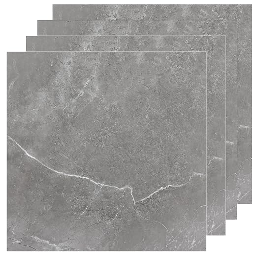 40 Sheet Vinyl Flooring 12”x12” Peel and Stick Floor Tile Waterproof Grey Marble Vinyl Floor Tiles Clearance Self Adhesive Floor Tiles Sticky Renter Laminate Flooring Stick on Bathroom Kitchen