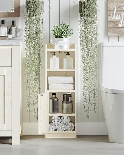 Bathroom Storage Cabinet, Small Farmhouse Corner Floor Cabinet with Door and Shelves, Narrow Toilet Paper Holder Stand, Bathroom Organizer with Adjustable Shelf, for Small Spaces,Rustic White
