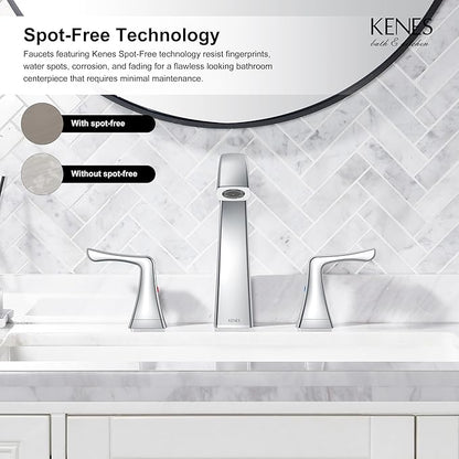 KENES Bathroom Faucets for Sink 3 Hole, Chrome 8 Inch 2 Handle Widespread Bathroom Faucet, Bathroom Vanity Faucet with Pop Up Drain & Supply Lines, LJ-9075-5