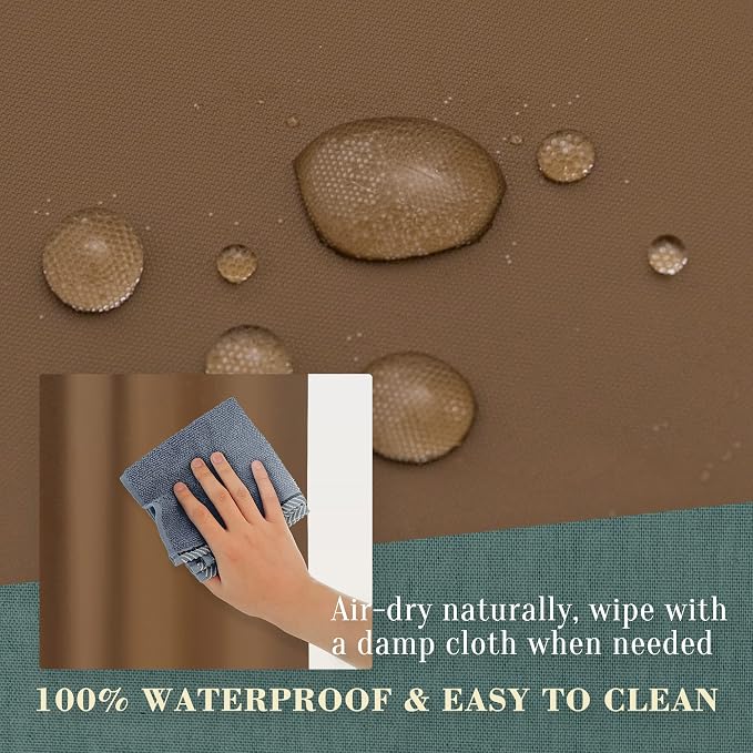 No Hook PEVA Shower Curtain or Liner, Standard Size 71 x 74, Brown | 8G Heavy Duty, Brown Bathroom Shower Curtain, No Hooks Required, Waterproof Plastic & PVC Free