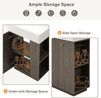 Merax Bathroom Vanity, Undermount Sinks Vanity with Side Storage, Floor Standing Bathroom Storage Cabinet Combo Set, Small Bathroom Sink Vanity, Dark Grey