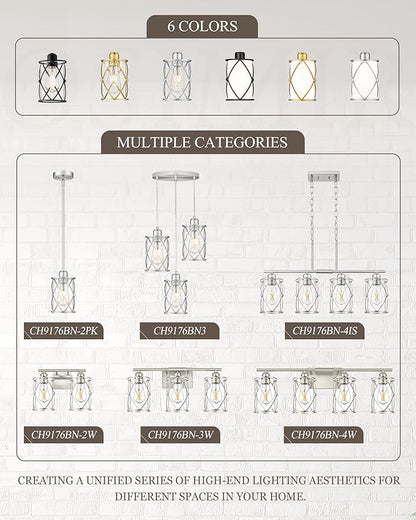 4-Light Brushed Nickel Bathroom Light Fixtures, 29 Inch Modern Bathroom Vanity Lighting Fixtures Over Mirror with Clear Glass and Metal Cage Wall Sconce Lights for Bath, E26, CH9176BN-4W