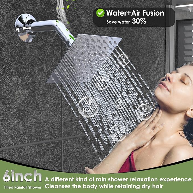 Enga Luxury Dual Shower Head System LED Thermostatic Shower System with 6 inch Wall Shower, 20-Inch 3 Function Shower Head (Rainfall & Mist & Waterfall), Chrome