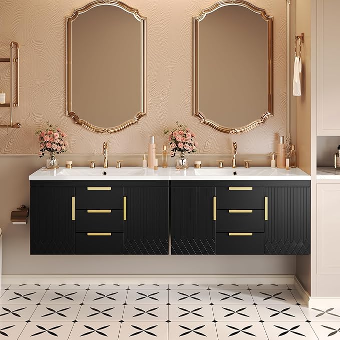 36 Inch Bathroom Vanity with Sink, Wall Mounted Bathroom Storage Cabinet with 2 Doors and 2 Drawers, Floating Bathroom Vanities with Decor Line