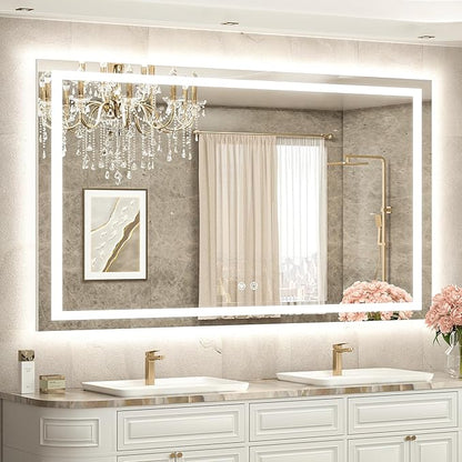 TETOTE 55 x 36 LED Light up Bathroom Mirror, Brighter Lighted Bathroom Vanity Mirror with Led Lights, Front and Backlit 3-Color Dimmable Anti Fog Illuminated Mirror, Waterproof, Shatterproof