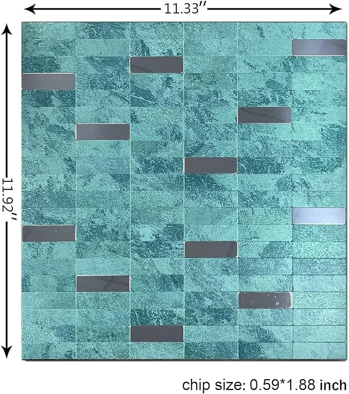 XUANINY Peel and Stick Tile Backsplash Self- Adhesive Wall Tiles Aluminum Mosaic Sticker for Kitchen (11.33"x11.92" Per Sheet, Pack of 10 pcs) (Clear Green 10)