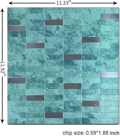 XUANINY Peel and Stick Tile Backsplash Self- Adhesive Wall Tiles Aluminum Mosaic Sticker for Kitchen (11.33"x11.92" Per Sheet, Pack of 10 pcs) (Clear Green 10)