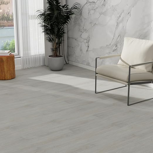 MULGREAT Peel and Stick Floor Tile, 54 Sq.Ft Self Adhesive Vinyl Flooring Plank, 36 Pieces Waterproof Heavy Duty Wood Grain Tiles, 36"x6" DIY Planks for Bedroom Kitchen Apartment Bathroom White